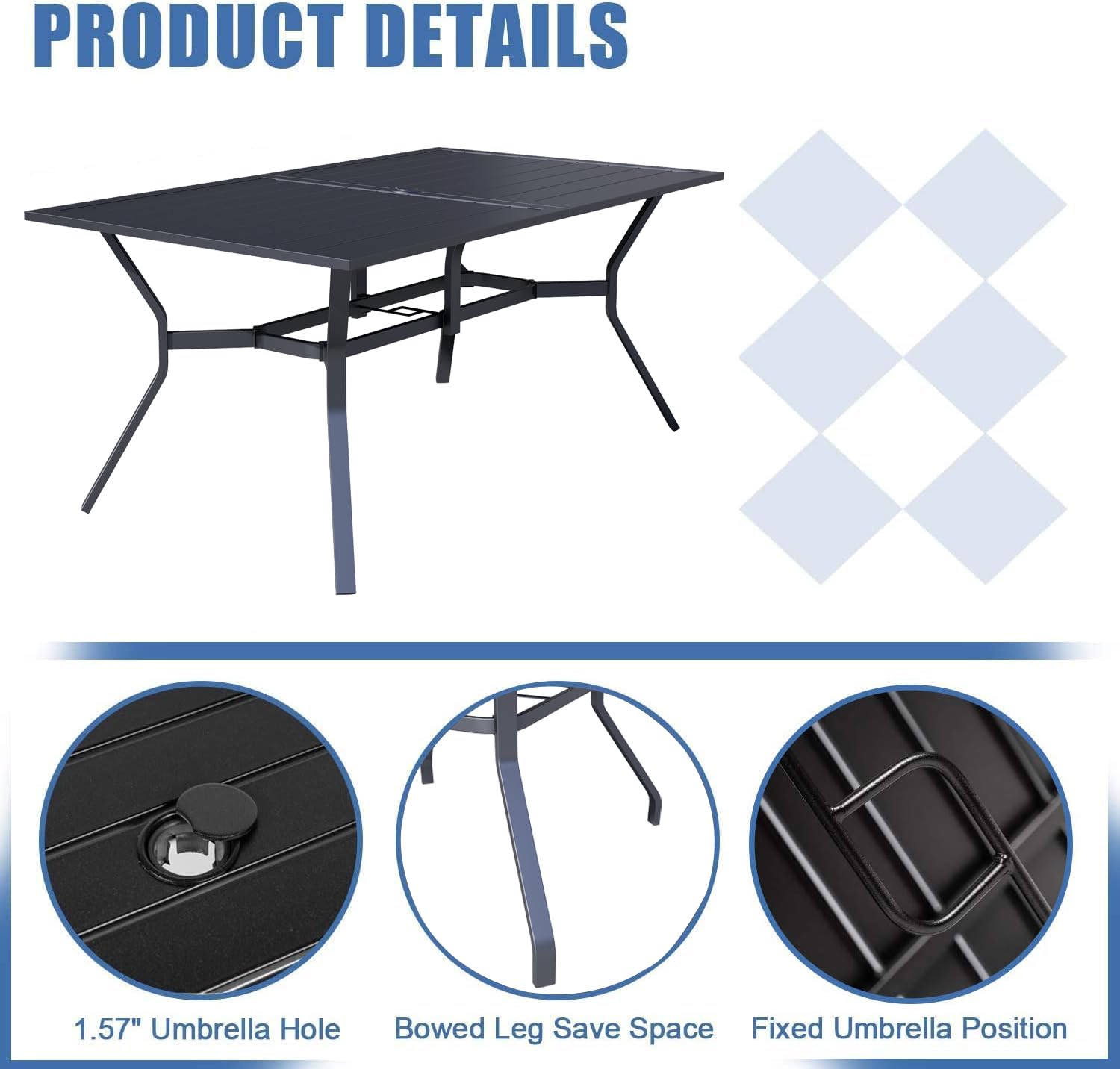 60" Metal Outdoor Dining Table with Umbrella Hole