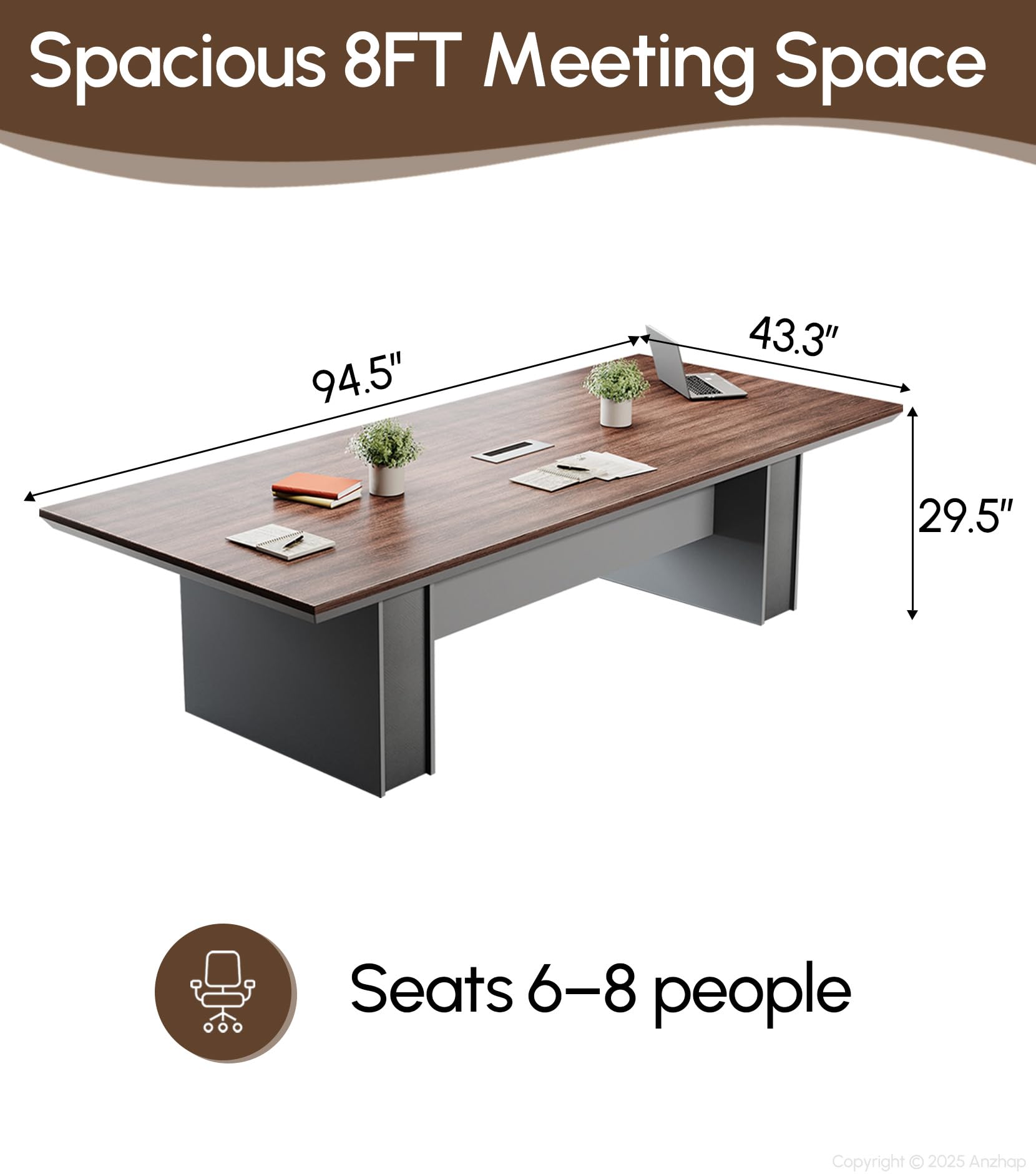 8 Foot Conference Table with Cable Management