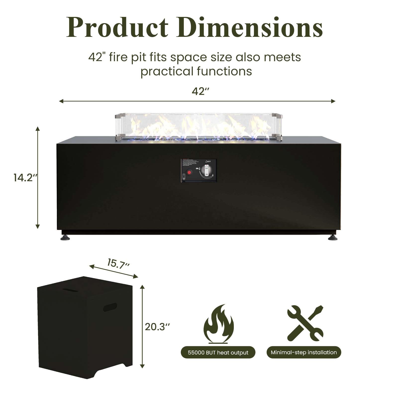42 Inch Outdoor Fire Pit Table with Hidden Fuel Tank