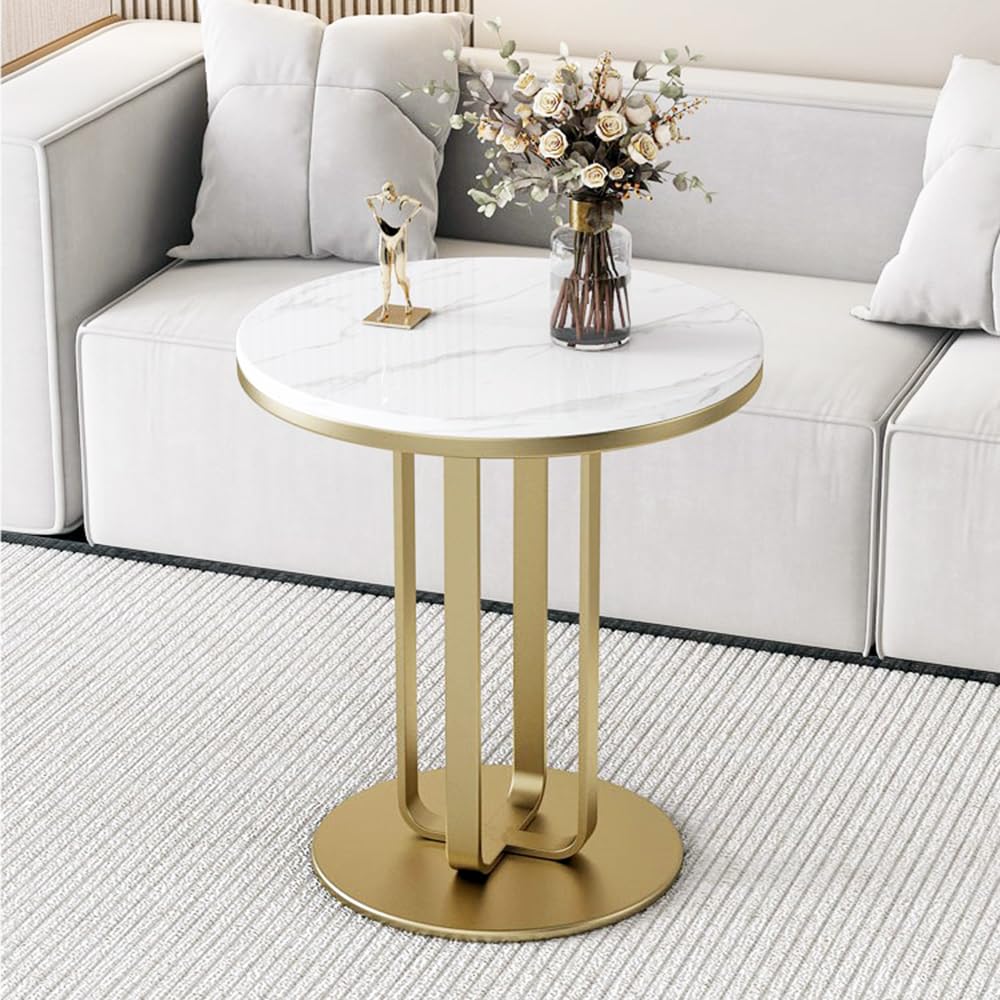 Round Marble Side Table with Metal Base