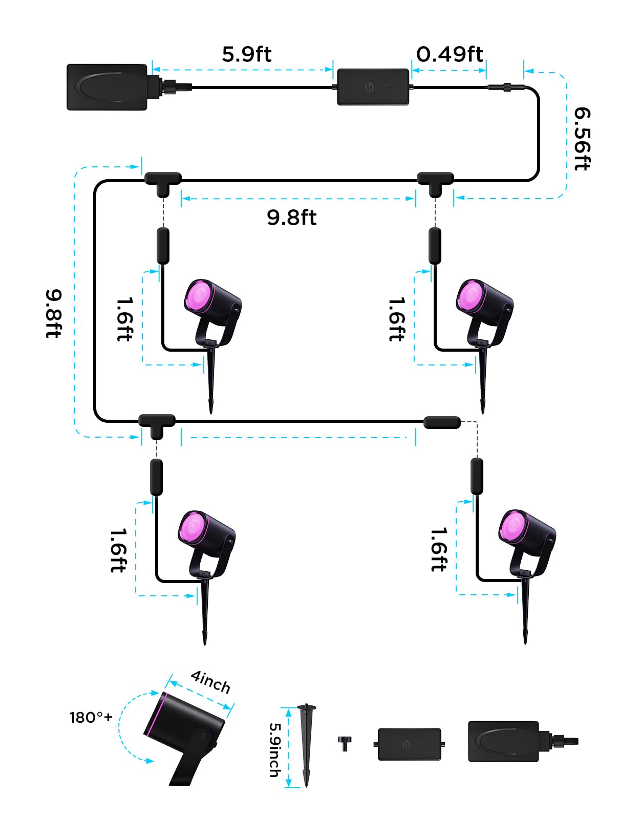 Smart RGBWIC Outdoor Spotlights 4-Pack