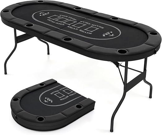 8 Player Poker Table Foldable 72 Inch Oval Card Game Table