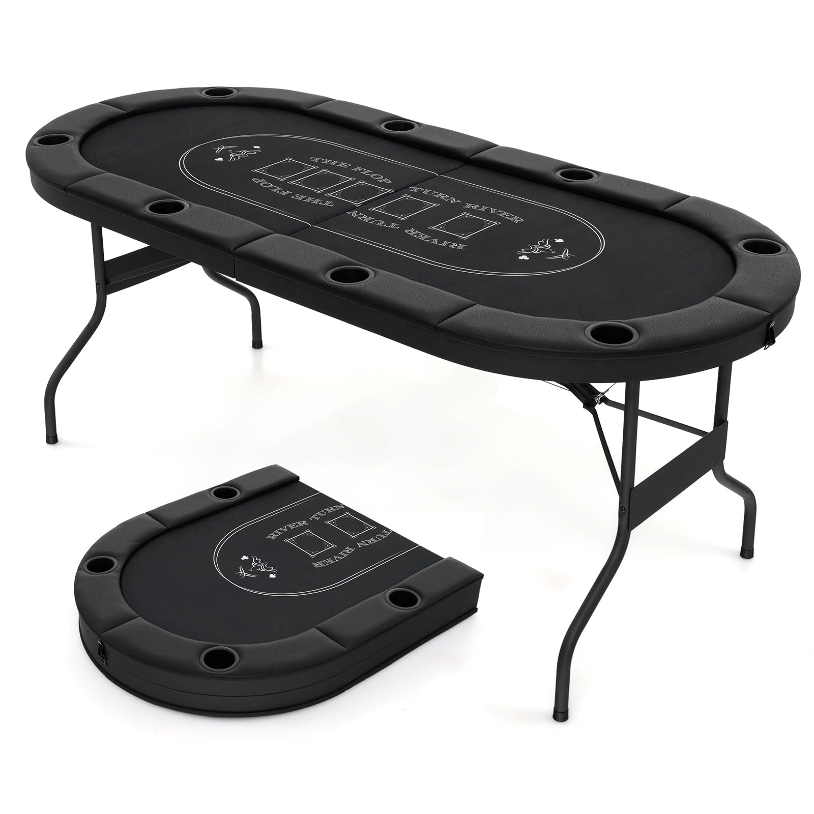 8 Player Poker Table Foldable 72 Inch Oval Card Game Table