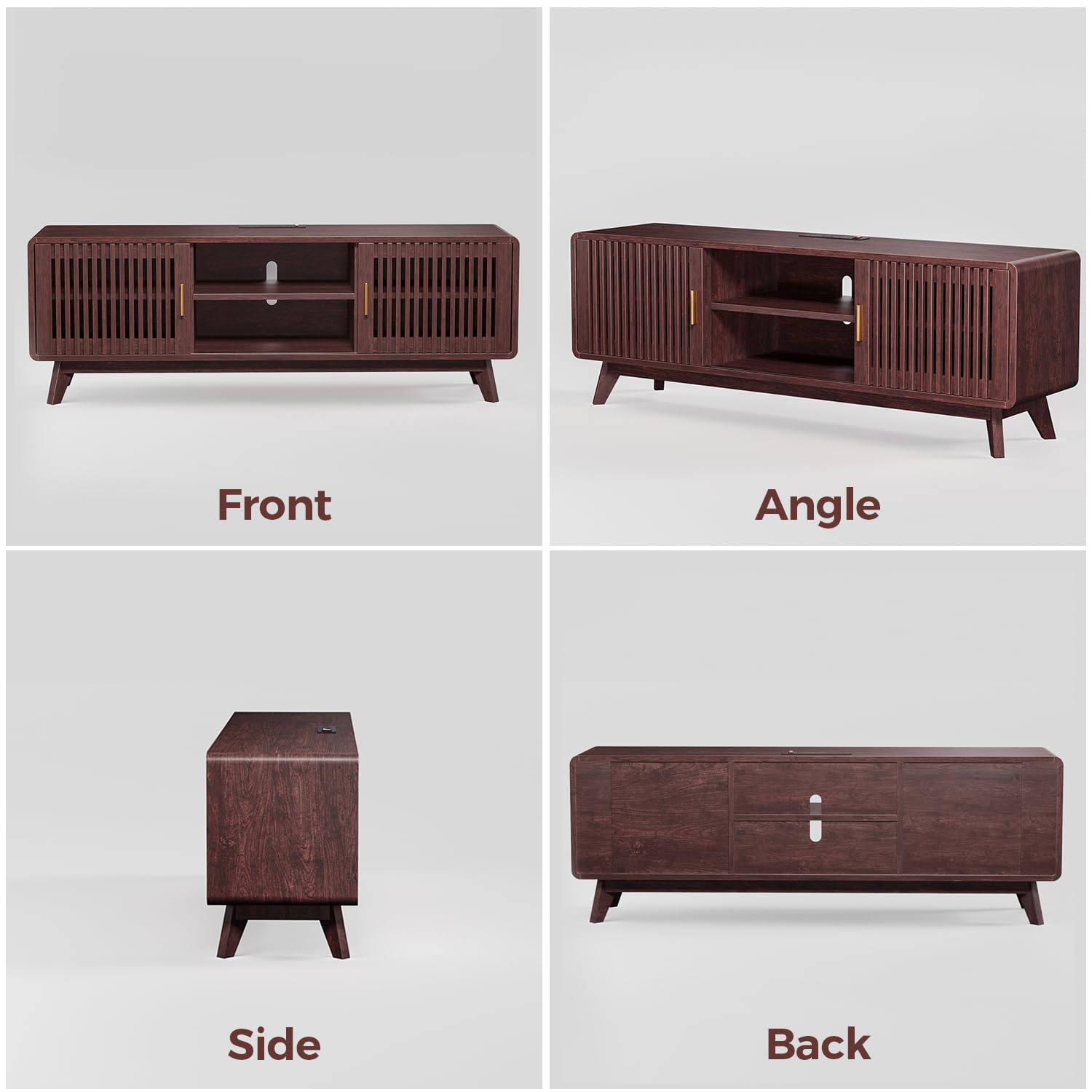 63" TV Stand with Sliding Doors and Charging Station