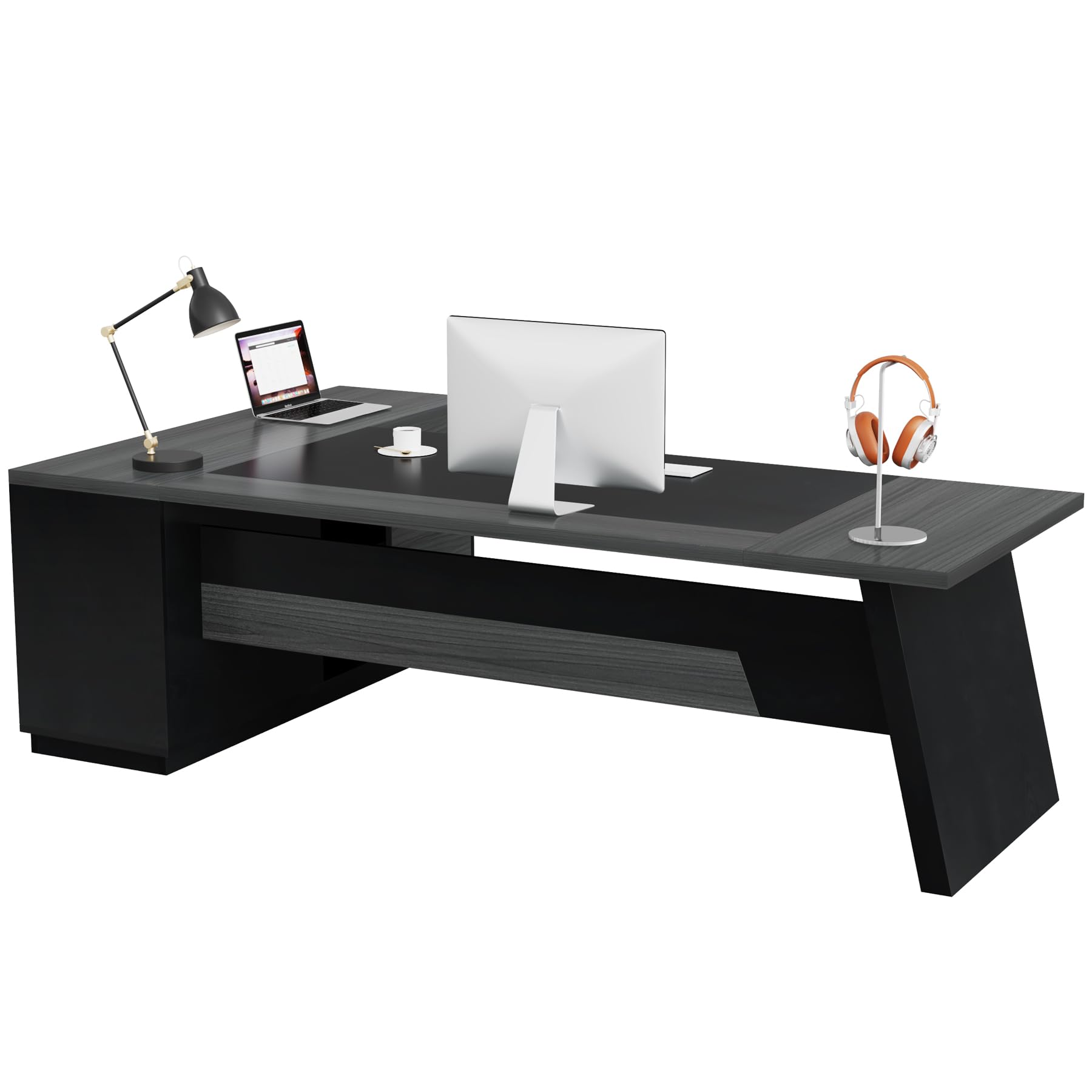 78" L-Shaped Executive Desk with Drawers and File Cabinet