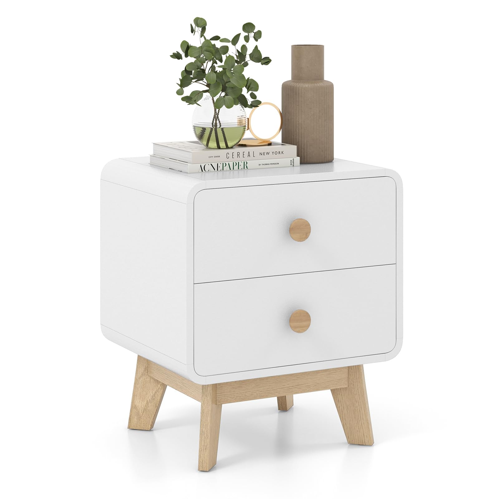 Mid-Century Modern 2-Drawer Nightstand White
