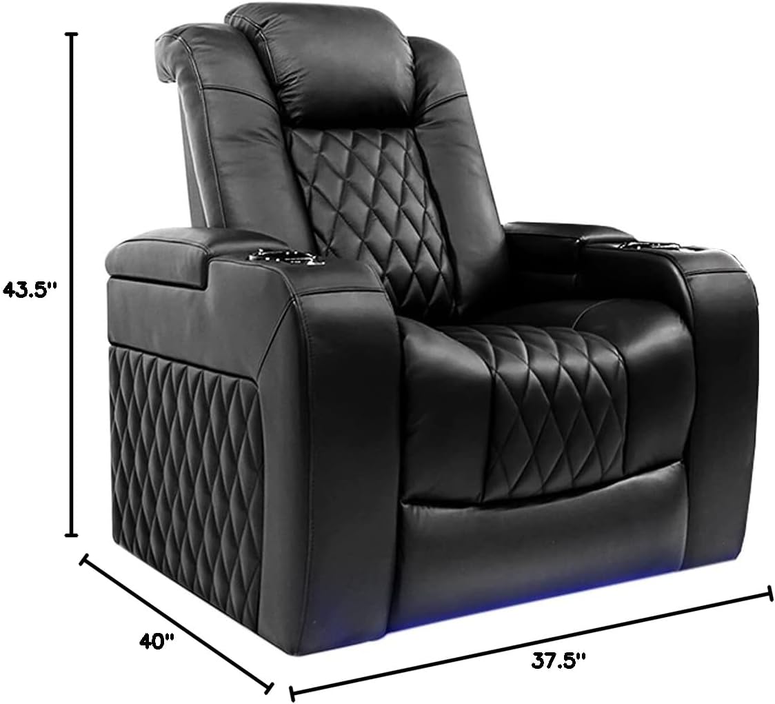 Nappa Leather Power Recliner with Cool Gel Memory Foam and RGB LED Lights