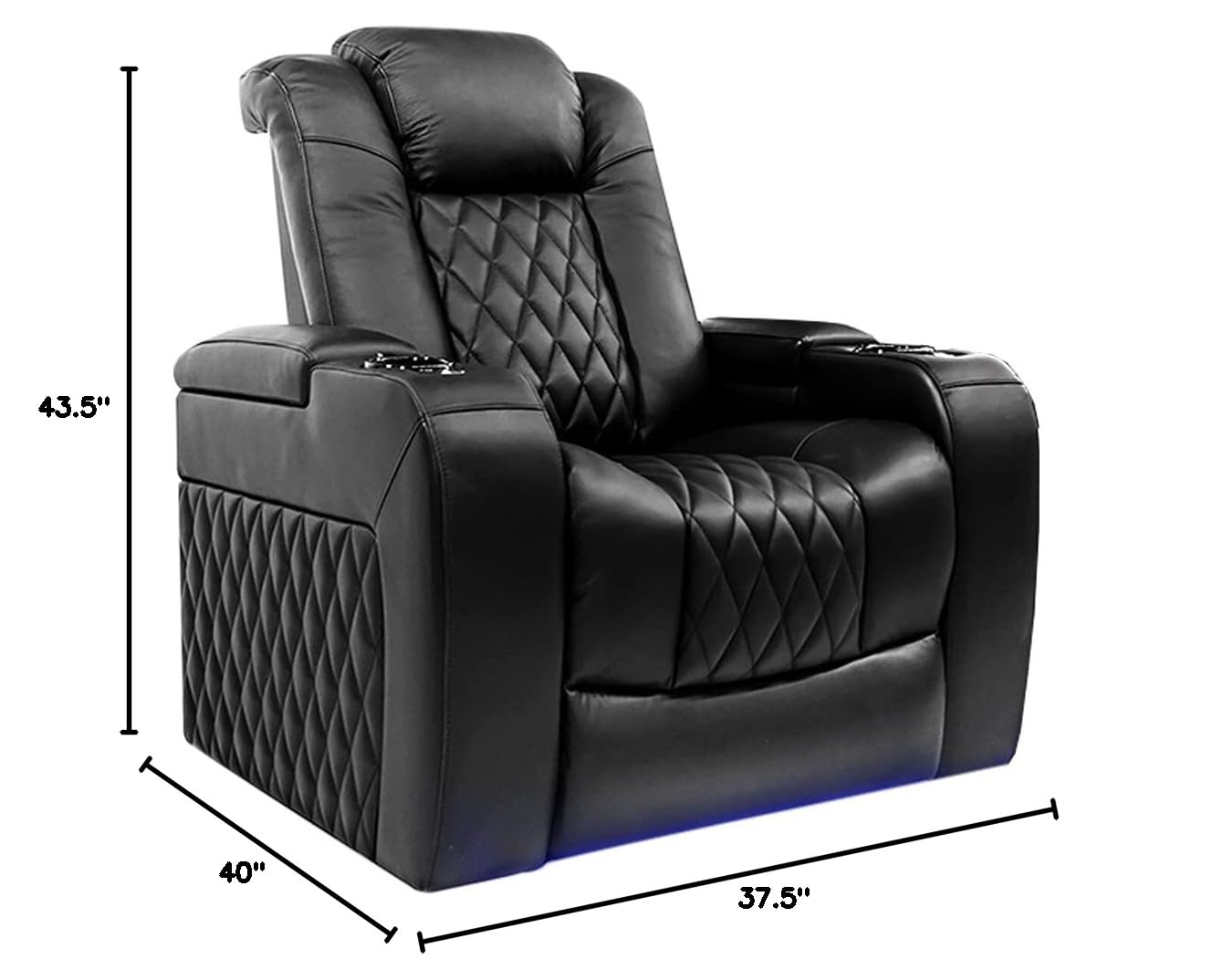 Nappa Leather Power Recliner with Cool Gel Memory Foam and RGB LED Lights