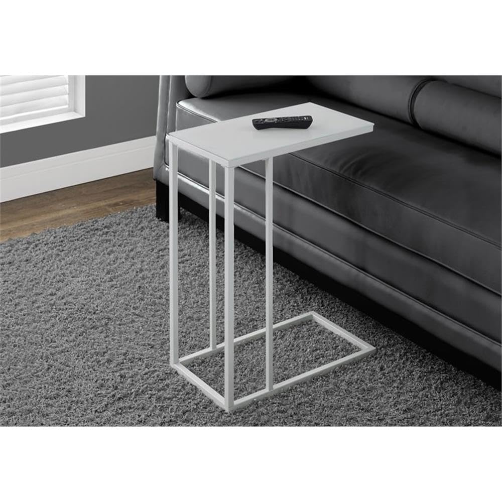 Frosted Glass Accent Table White Metal