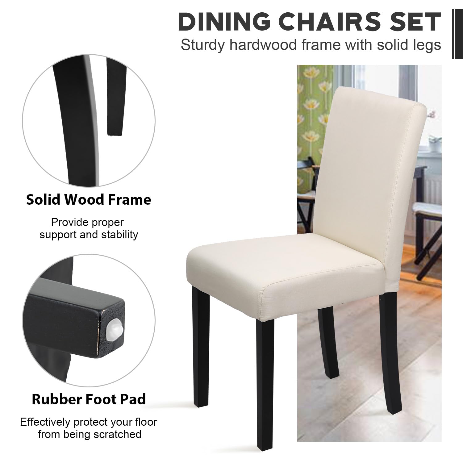 Dining Chairs Set of 4 Fabric Upholstered Beige