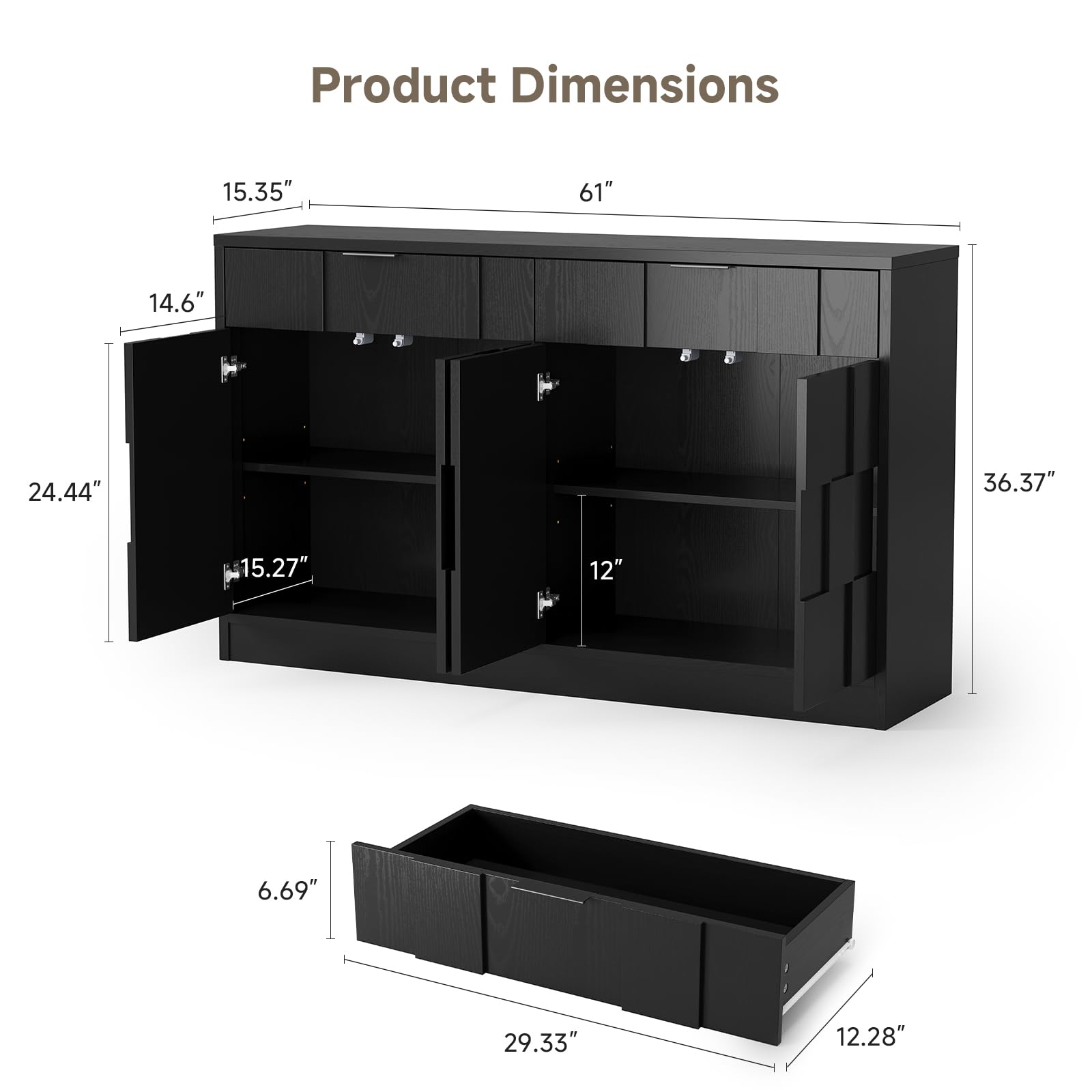 61" Sideboard Buffet Cabinet with Storage