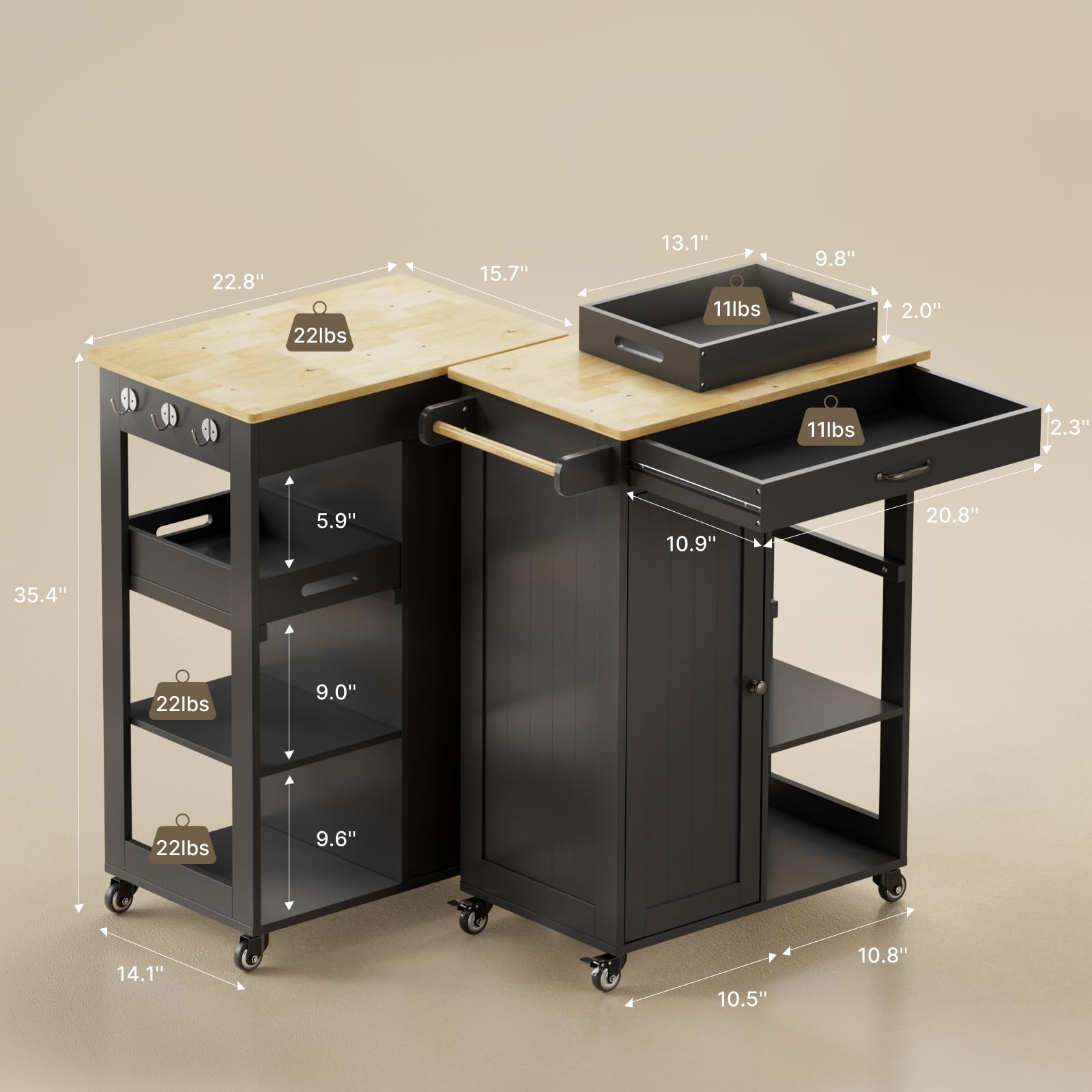 Kitchen Island Cart with Solid Wood Top