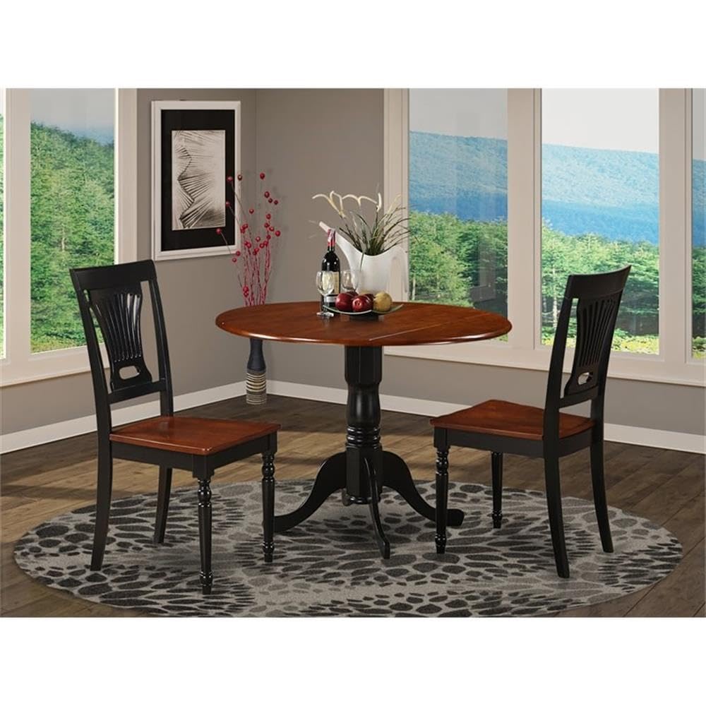 3-Piece Round Dining Table Set with Drop Leaf
