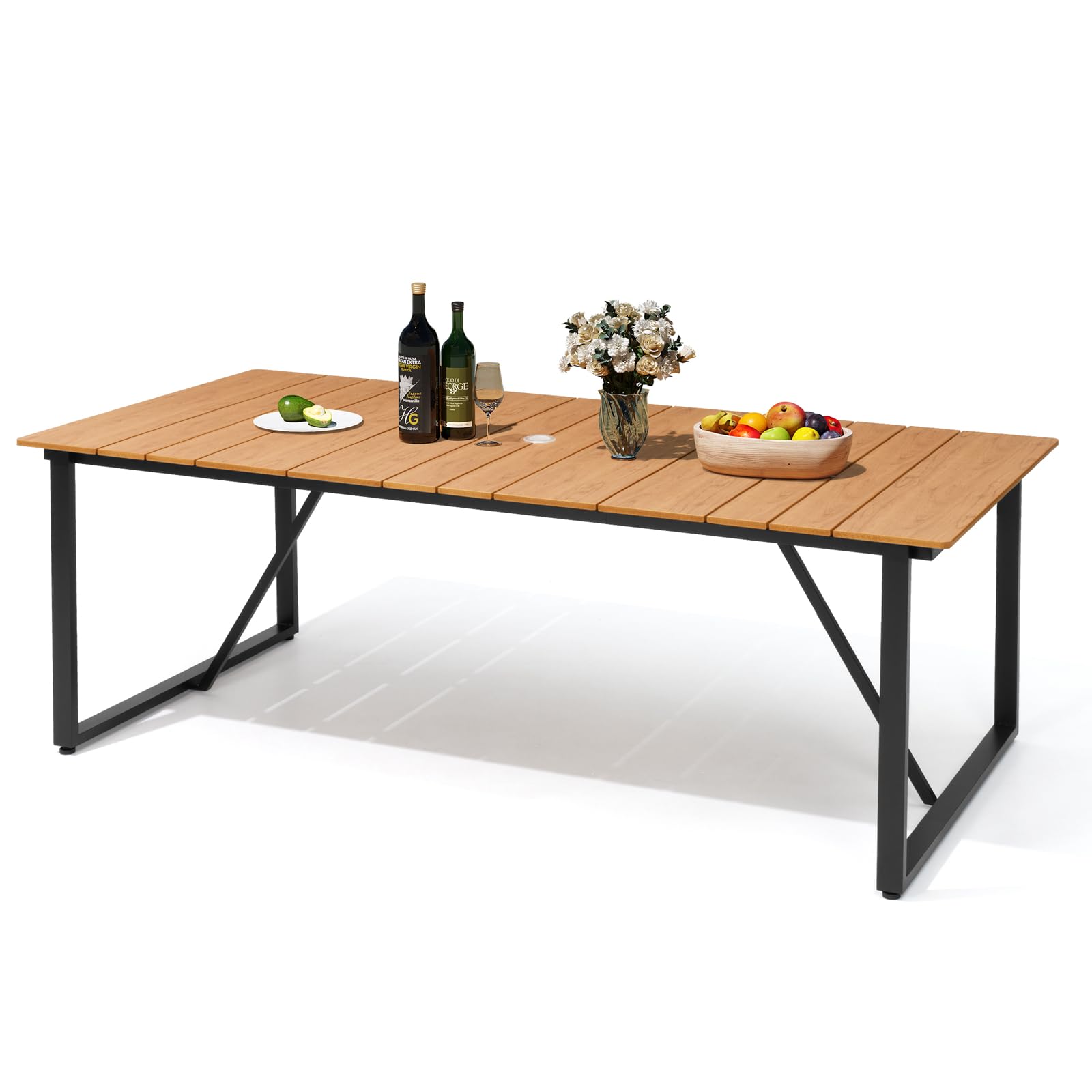 Outdoor Dining Table with Umbrella Hole 83 Inch Rectangle