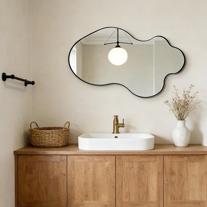 Irregular Asymmetrical Wall Mirror 55x26 with Gold Metal Frame