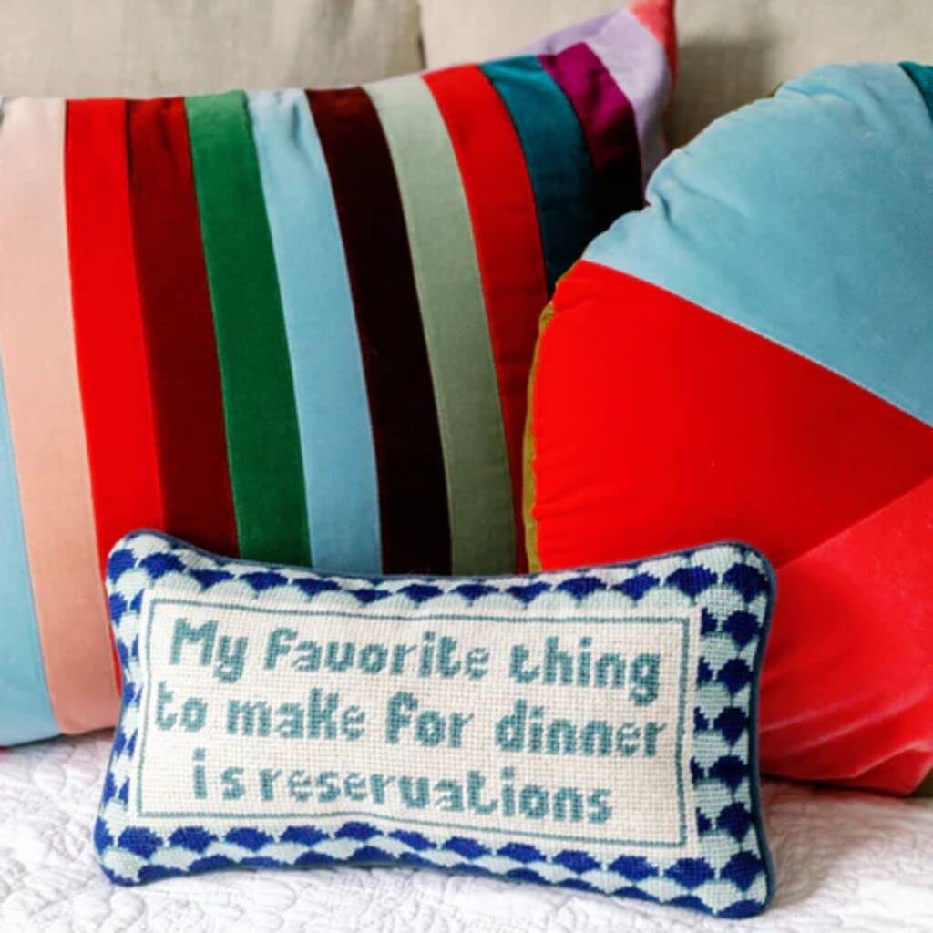 Needlepoint Decorative Throw Pillow with Reservations