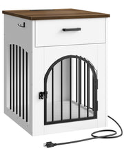 Wooden Dog Crate Furniture with Charging Station and Storage Drawer