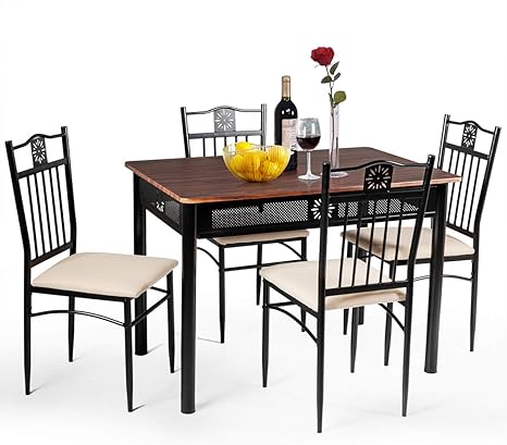 5-Piece Dining Set with Tempered Glass Table