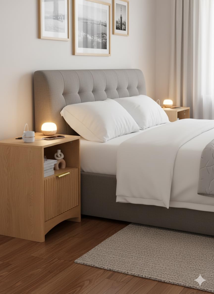 Fluted Nightstand with Charging Station