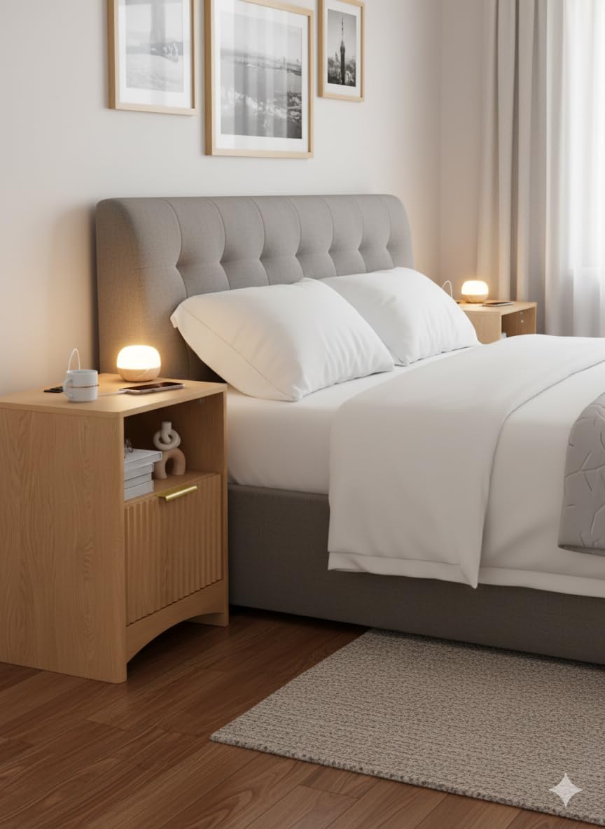 Fluted Nightstand with Charging Station