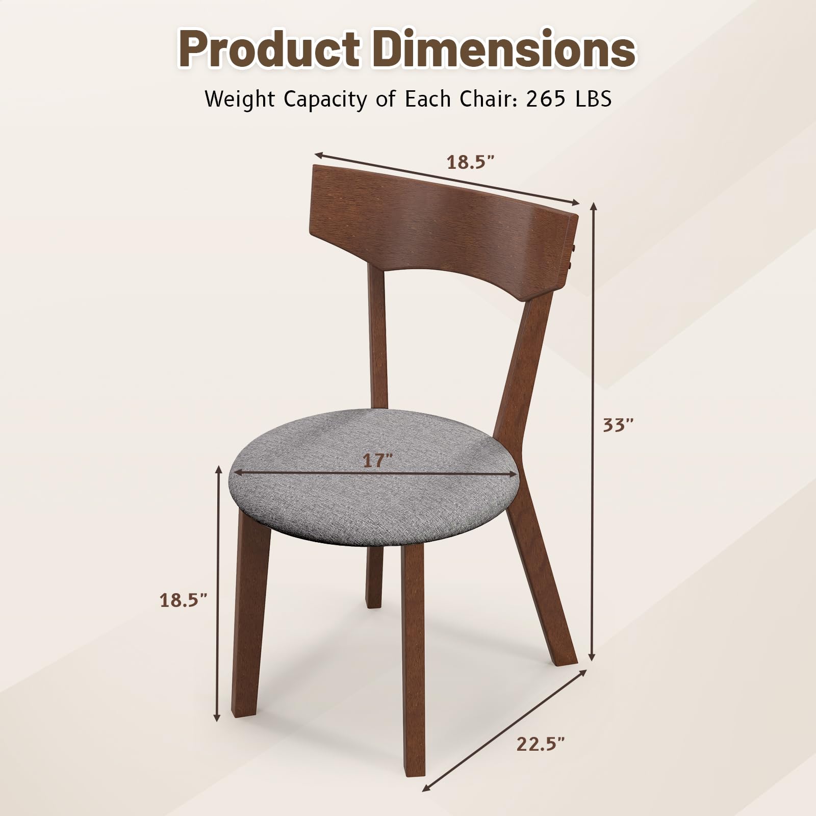 Wooden Dining Chairs Set of 2 with Curved Back and Cushioned Seat