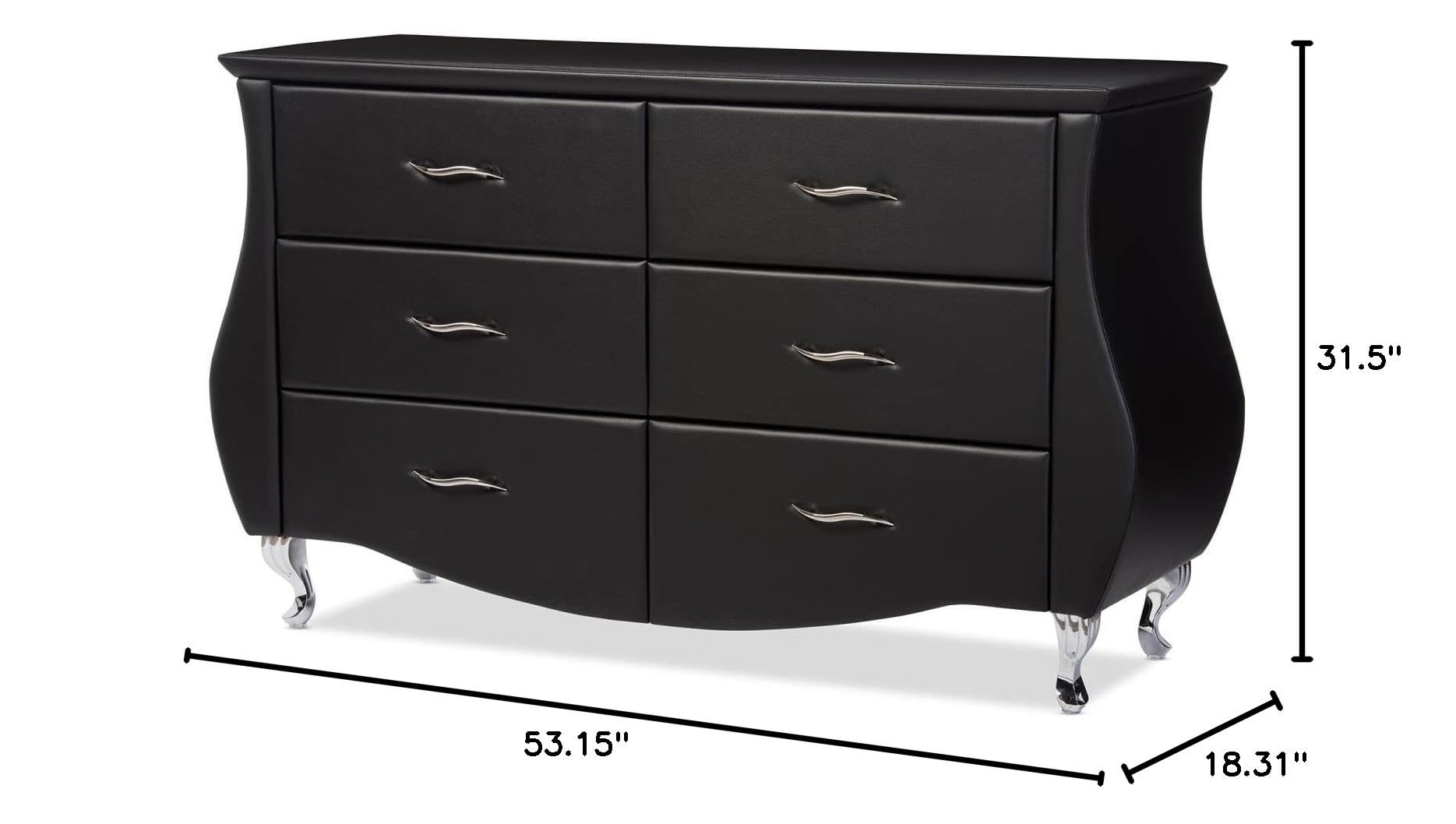 6-Drawer Faux Leather Dresser Black