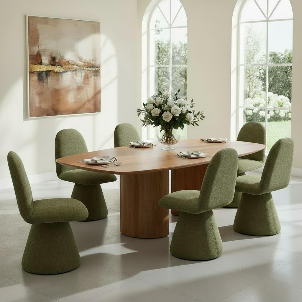 Swivel Dining Chairs Set of 6 Mid Century Modern High Back Chenille Upholstered