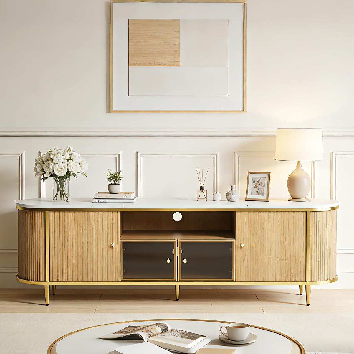 70" Fluted TV Stand with Storage for TVs Up to 80"