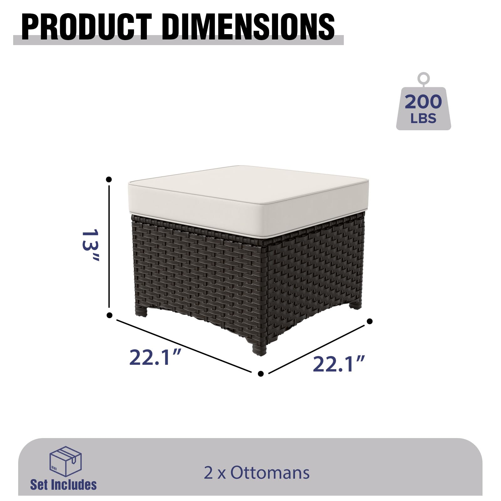 Outdoor Wicker Ottoman Set of 2 Square Rattan Footrest