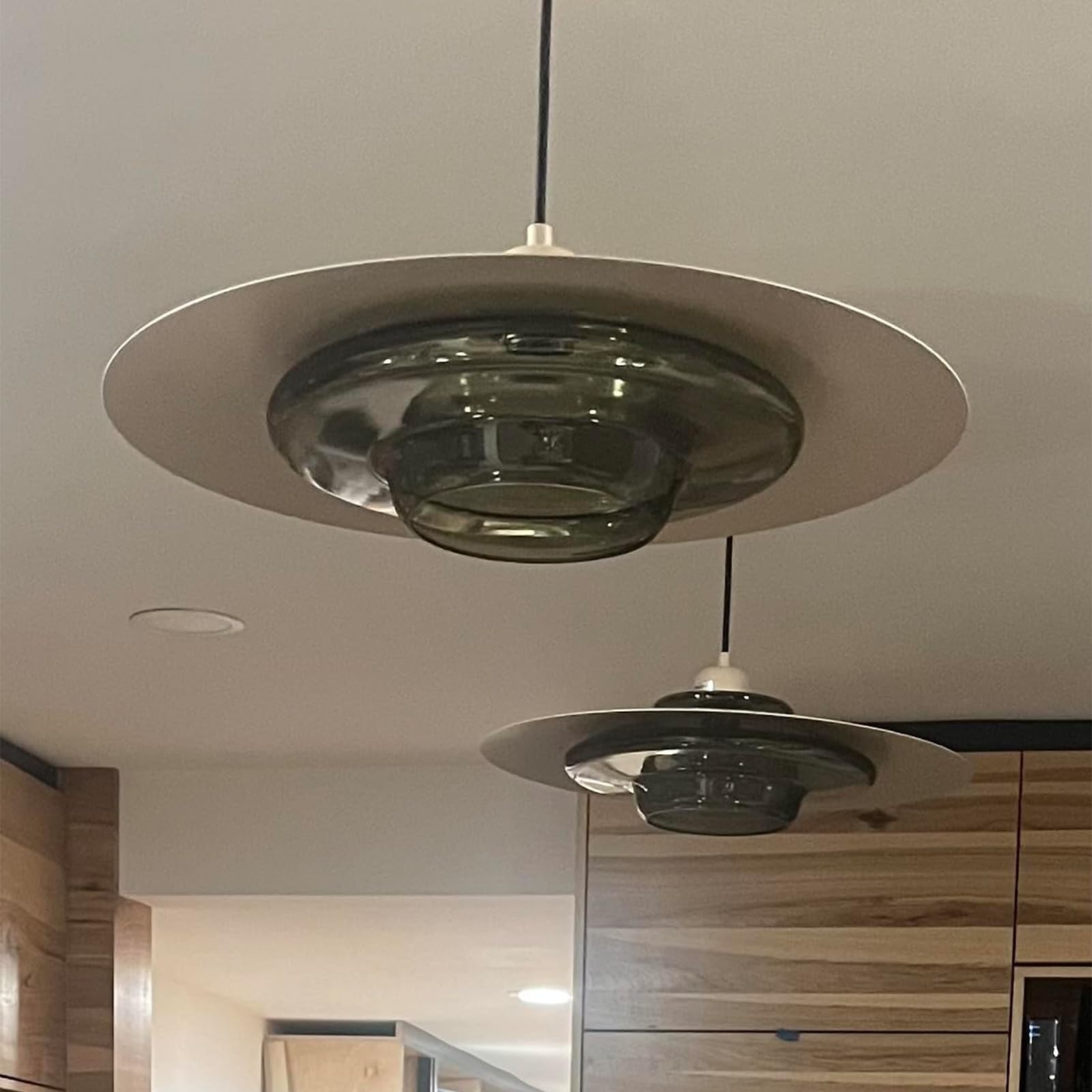 Modern Pendant Light with Olive Green Glass Shade