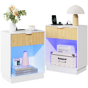 Fluted Nightstands Set of 2 with Charging Station and LED Lights