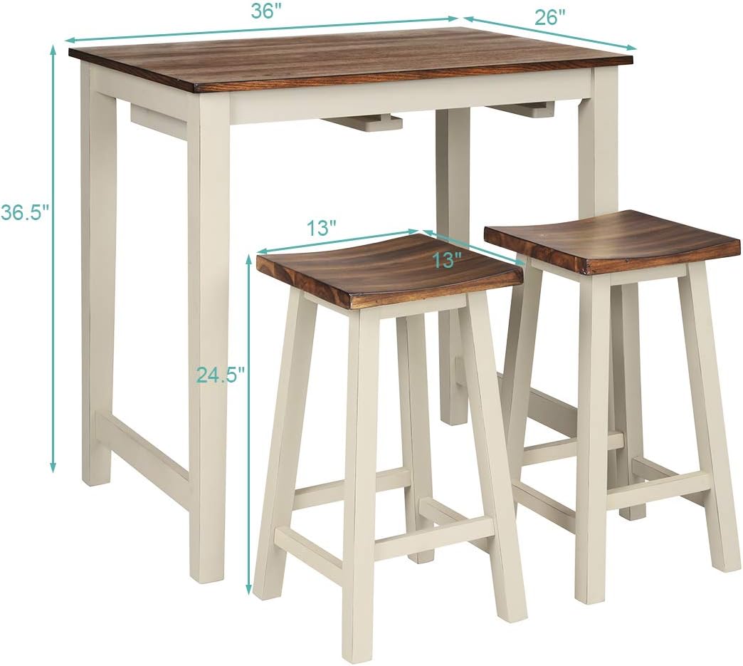 3 Piece Pub Dining Set with Counter Height Table and Bar Stools