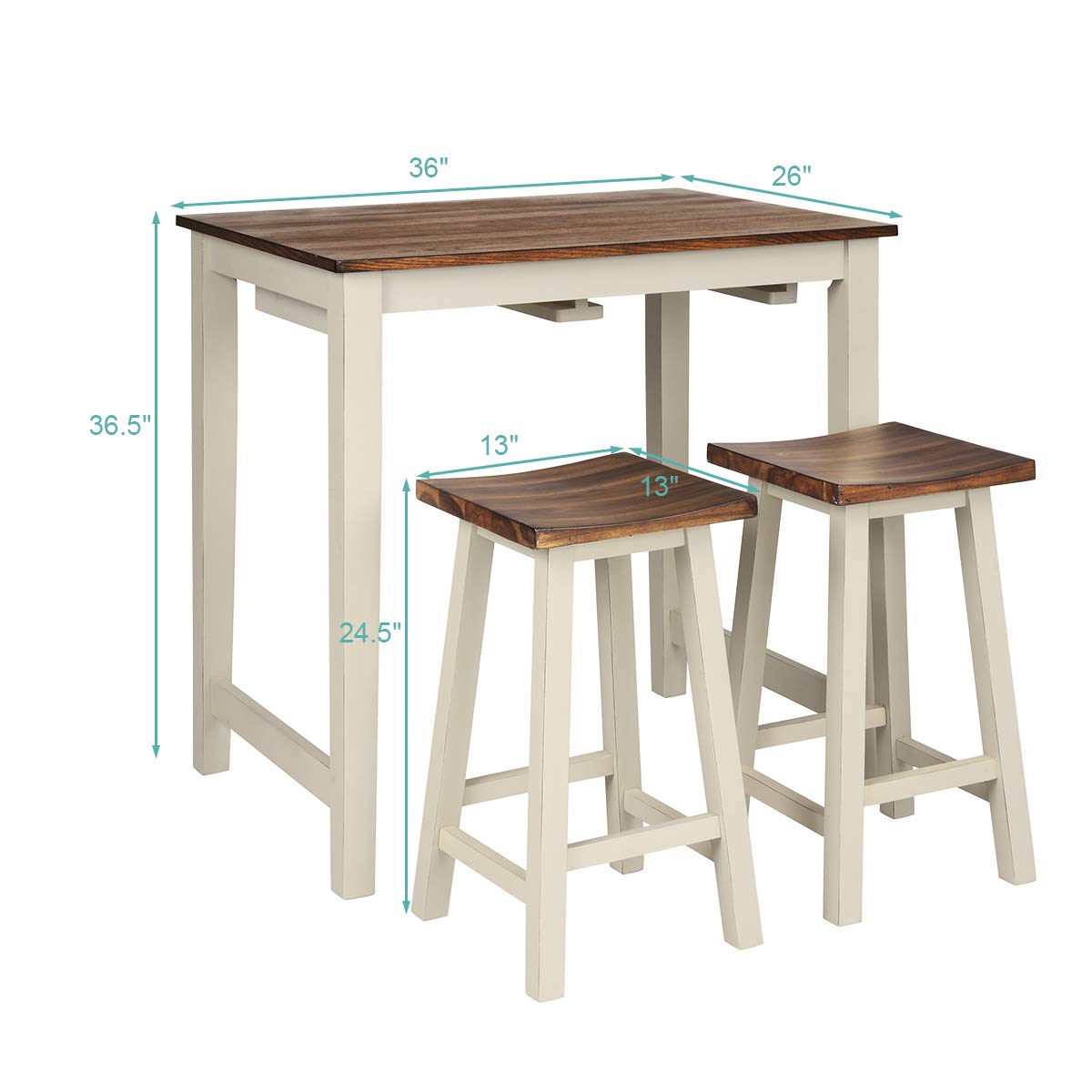 3 Piece Pub Dining Set with Counter Height Table and Bar Stools