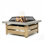 Square Wood Burning Fire Pit with Wood-Grain Panels