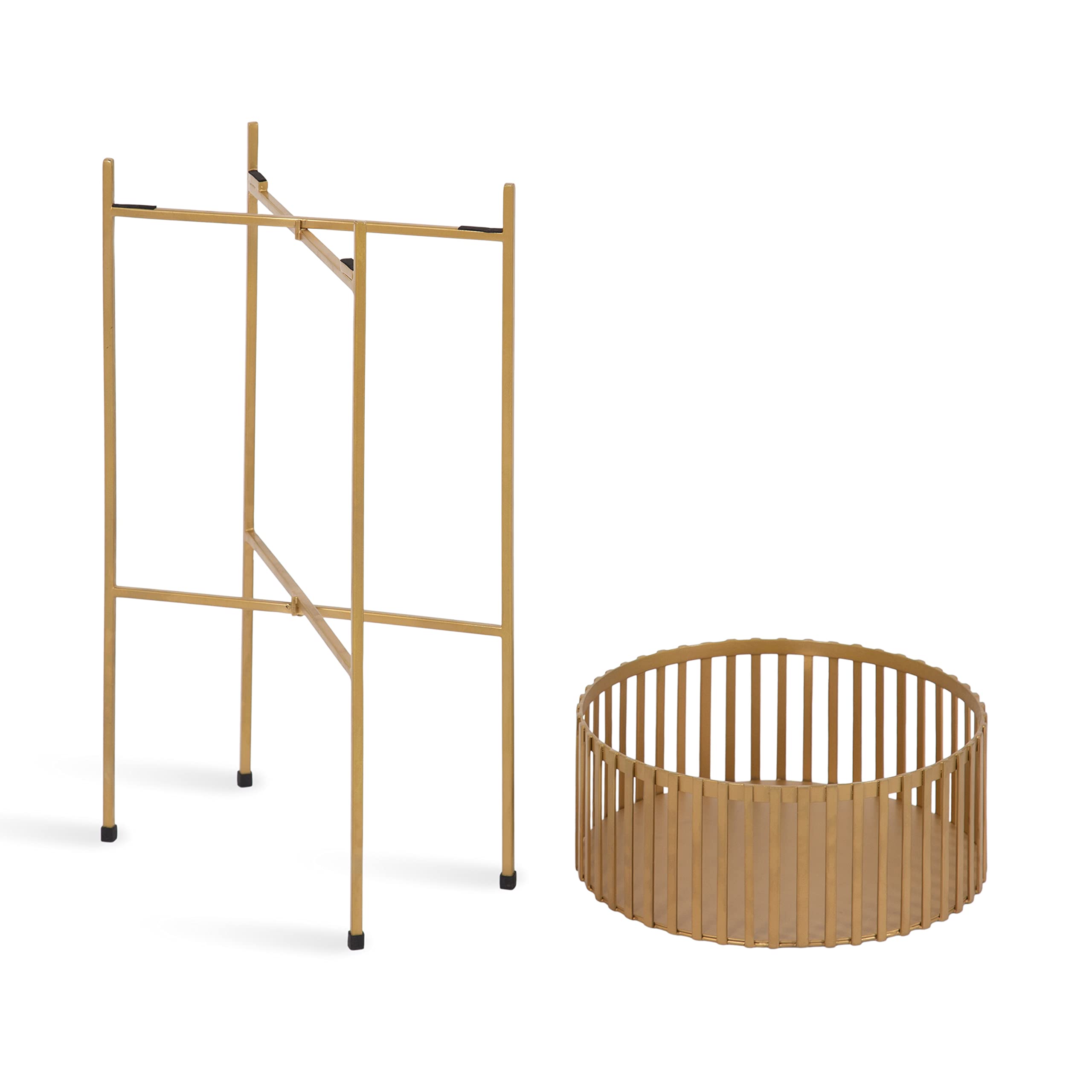 Modern Two-Piece Shallow Metal Plant Stand Set