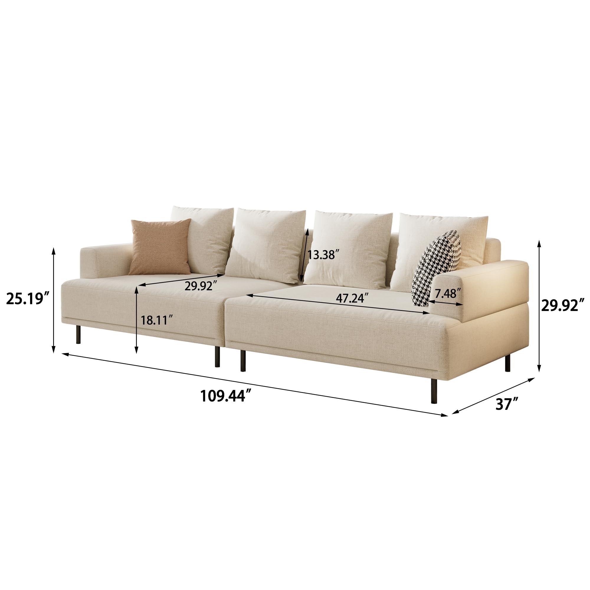 Modular Sectional Sofa 109.4" Wide Mid-Century Modern Fabric Couch