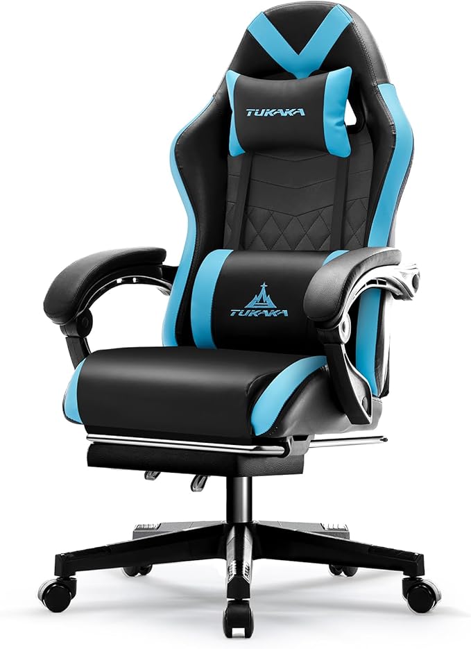 White Ergonomic Gaming Chair with Massage Lumbar and Footrest