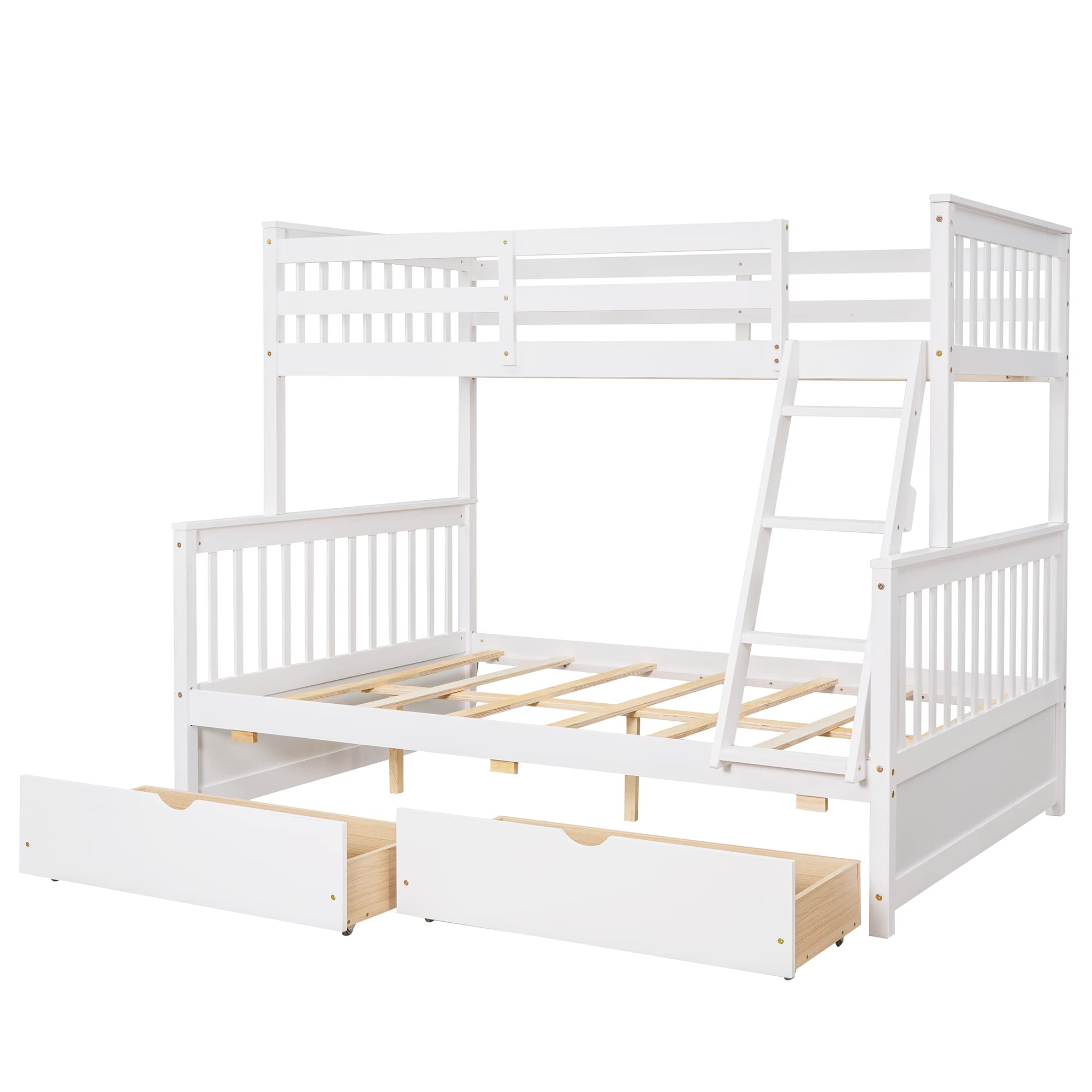 Wood Bunk Bed Twin Over Full with Storage Drawers