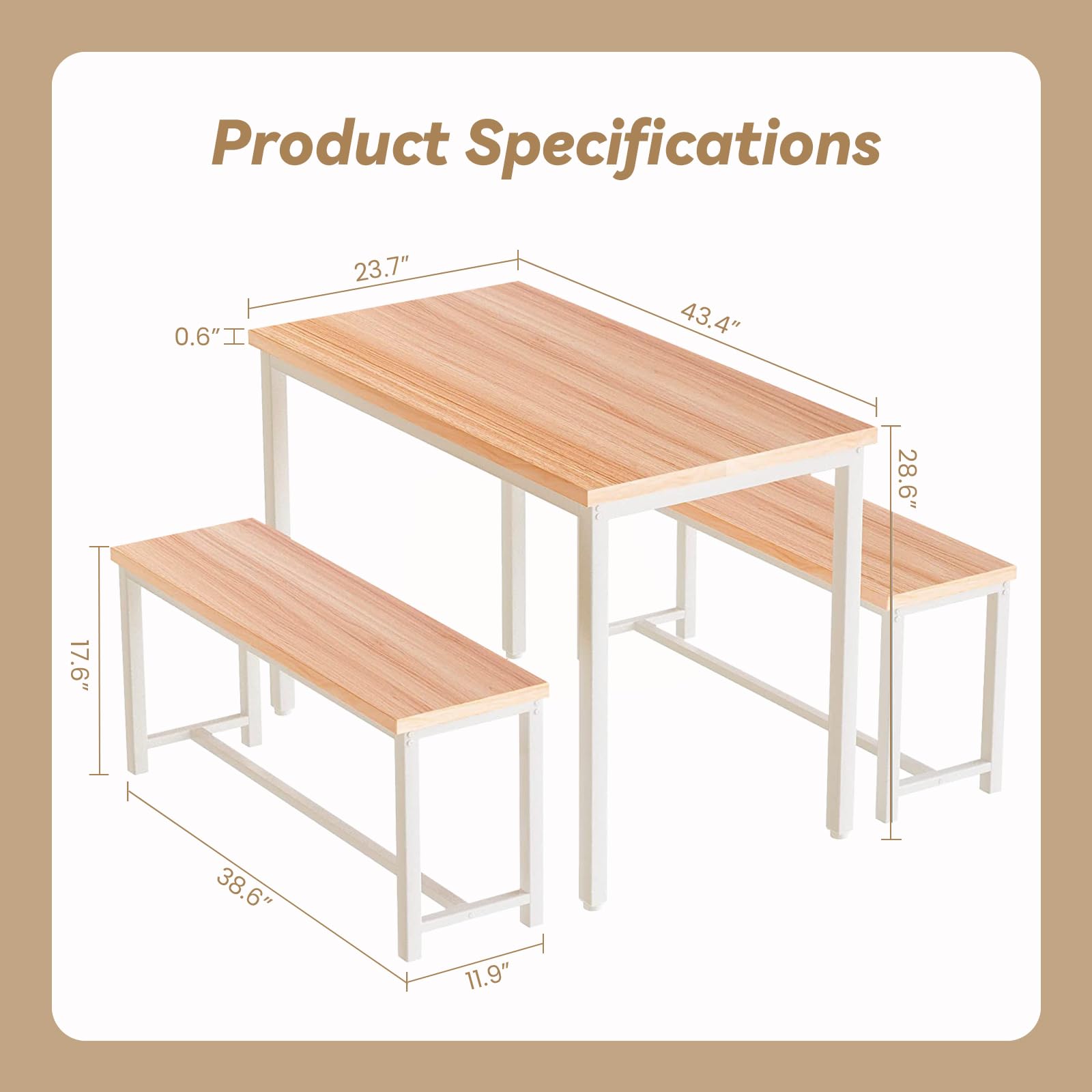 Dining Table Set for 4 with Benches