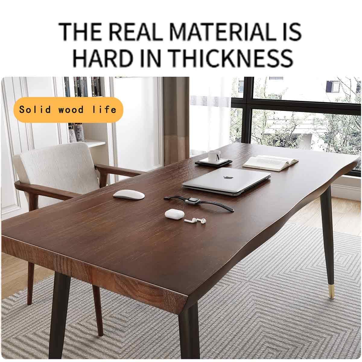 55" Standing Desk Study Computer Desk - Black Metal Frame Solid Wood