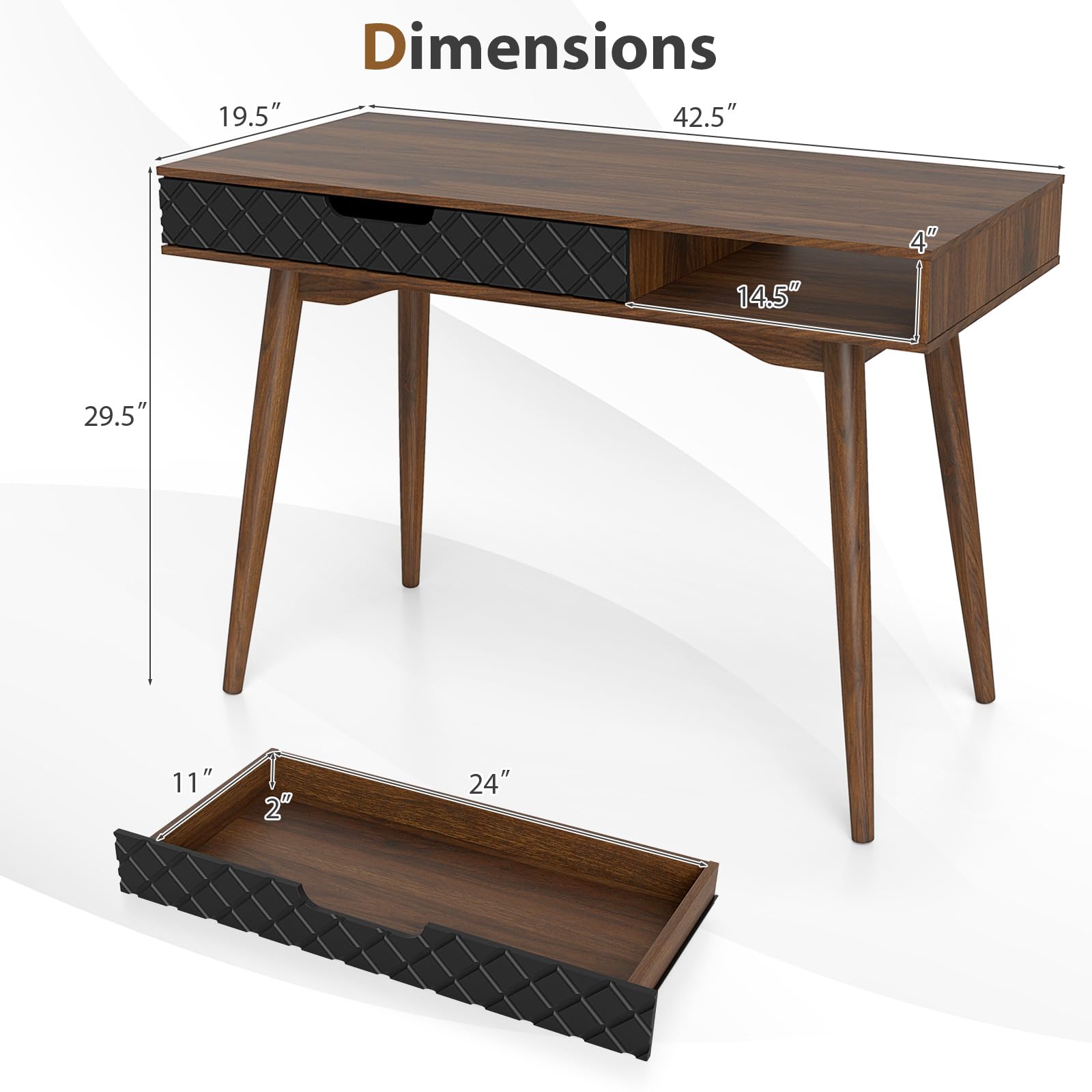 Mid-Century Modern Computer Desk with Drawer