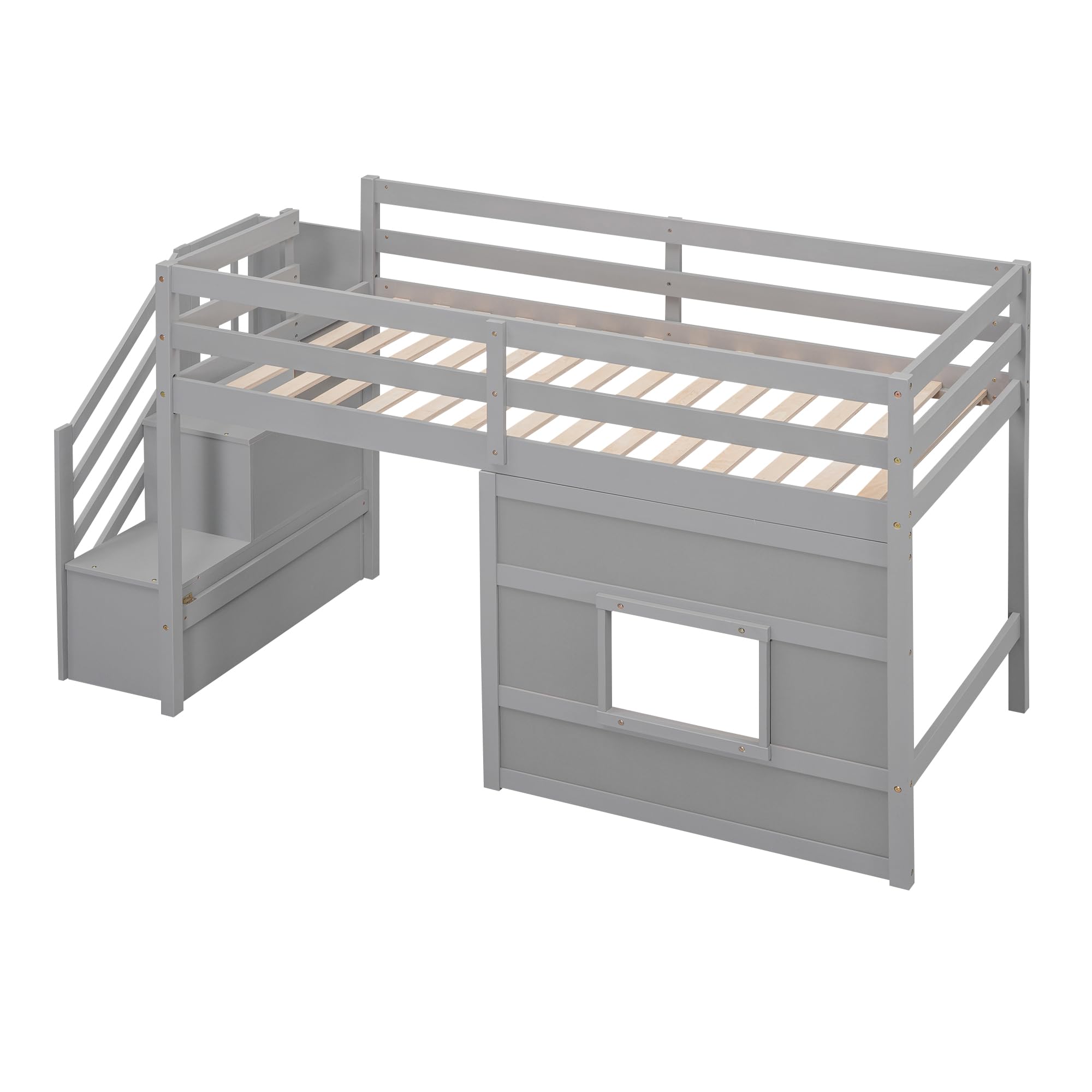 Twin Loft Bed with Storage Staircase and Underbed Space