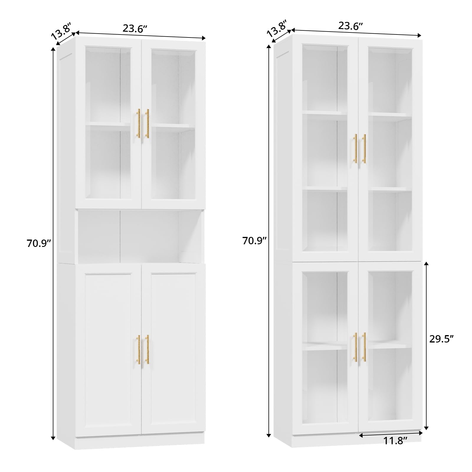 White Bookcase with Glass Doors and Drawers