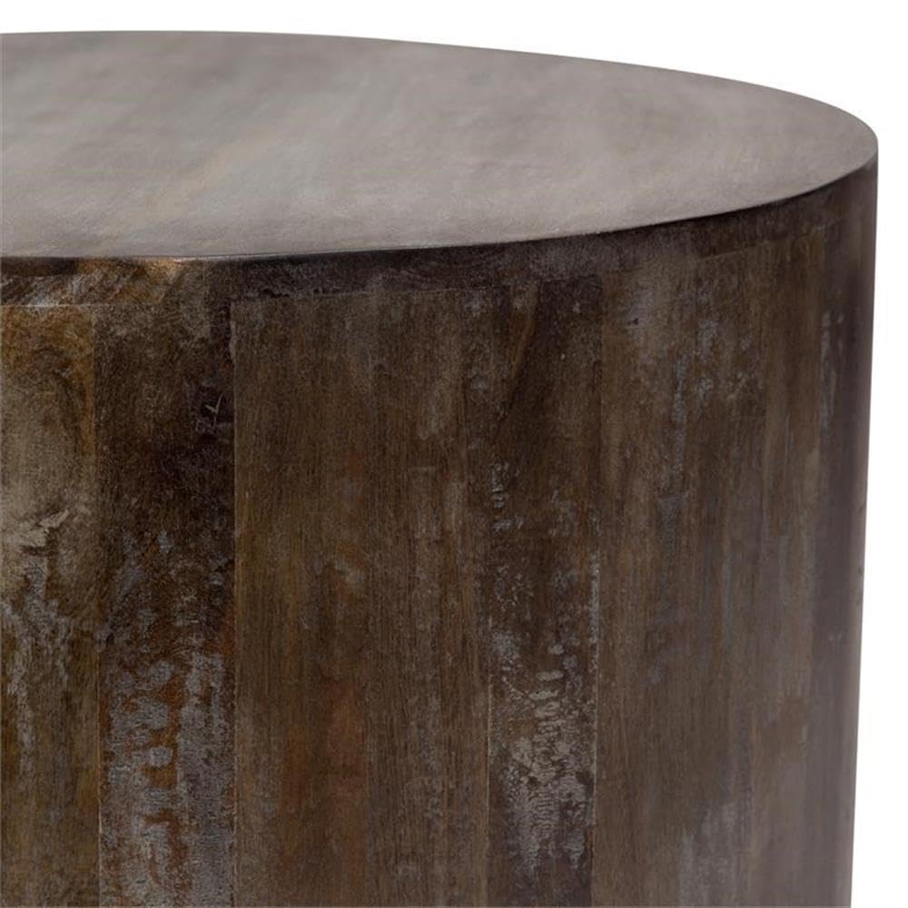 Round Mango Wood Coffee Table Gray Wash Finish 30 Inch