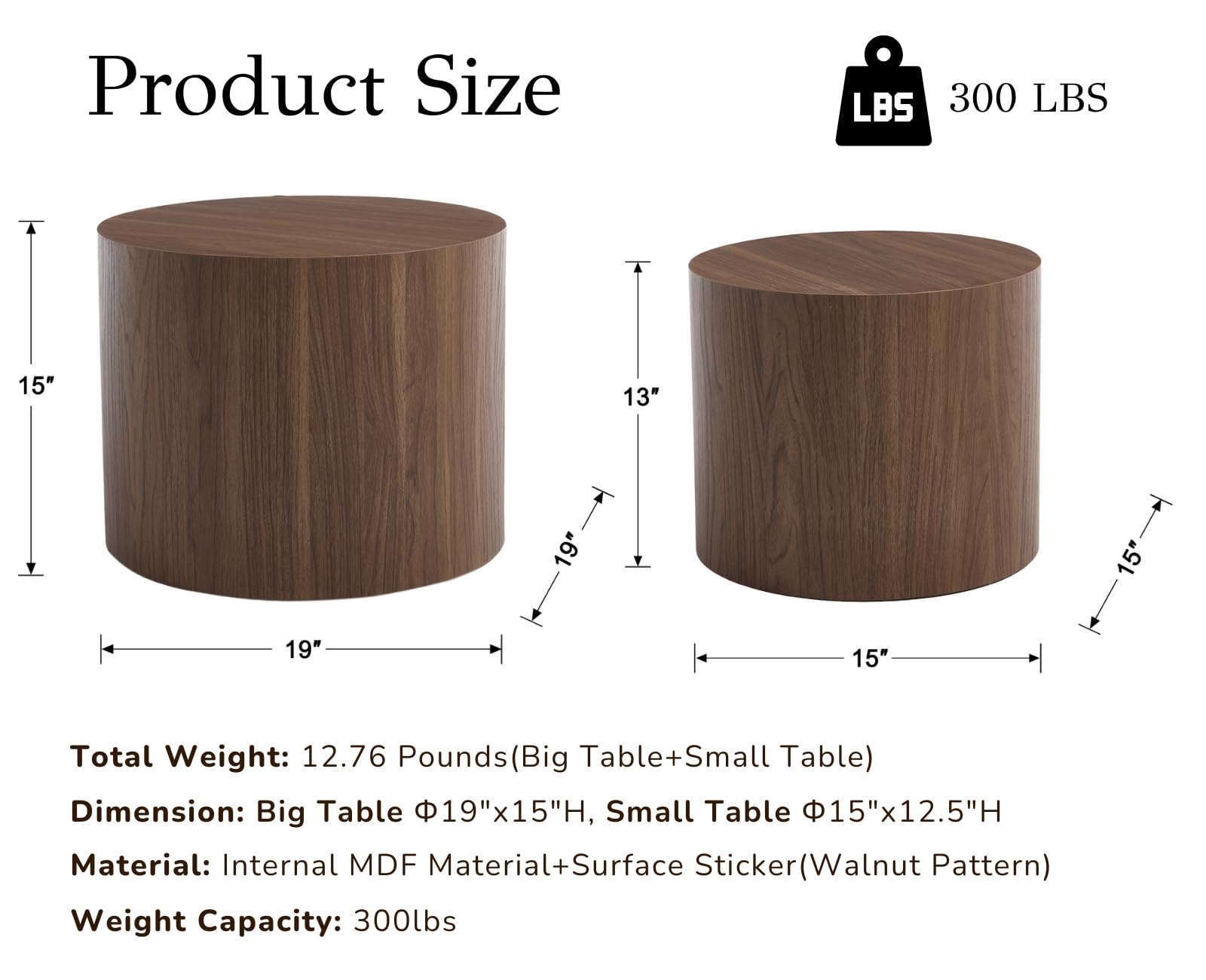 Nesting Coffee Tables Set of 2 Farmhouse Round End Tables