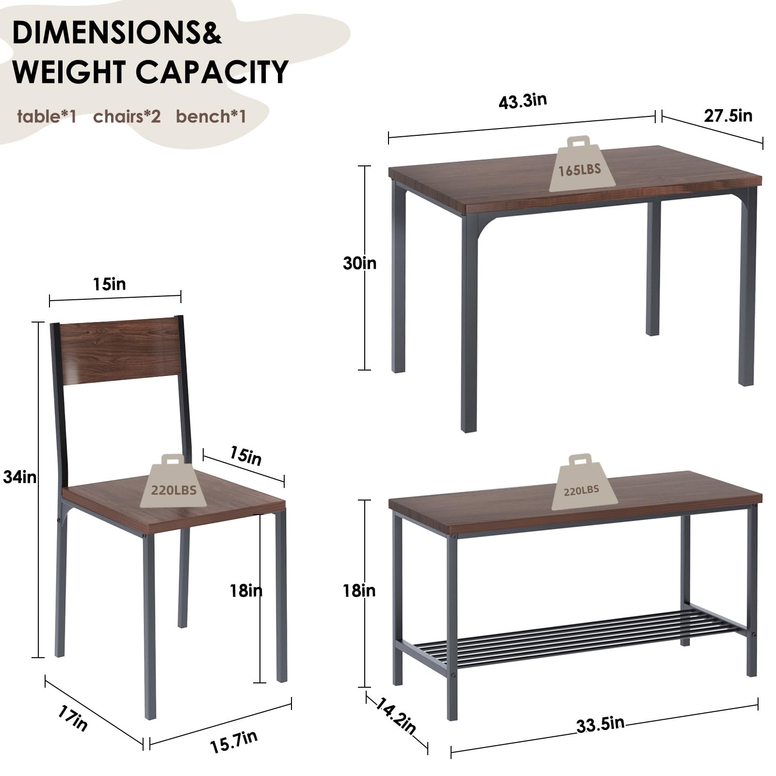 4-Piece Dining Table Set with Storage Bench