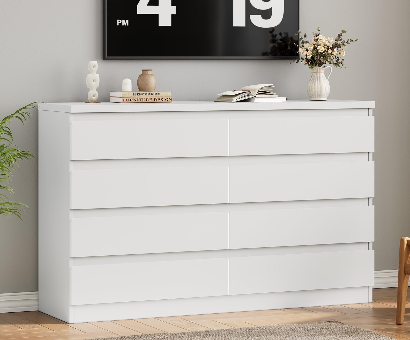 Modern White 8 Drawer Dresser