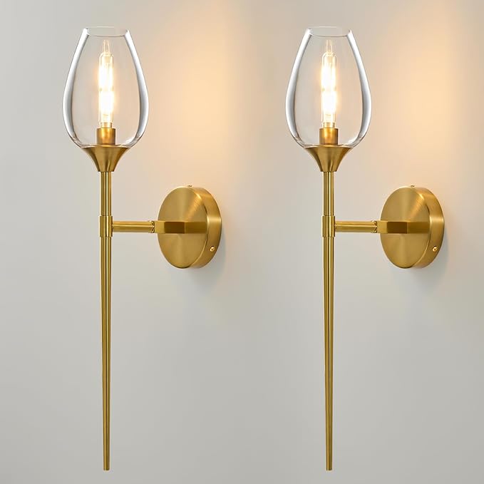 Gold Glass Wall Sconce Light with Flower Shade