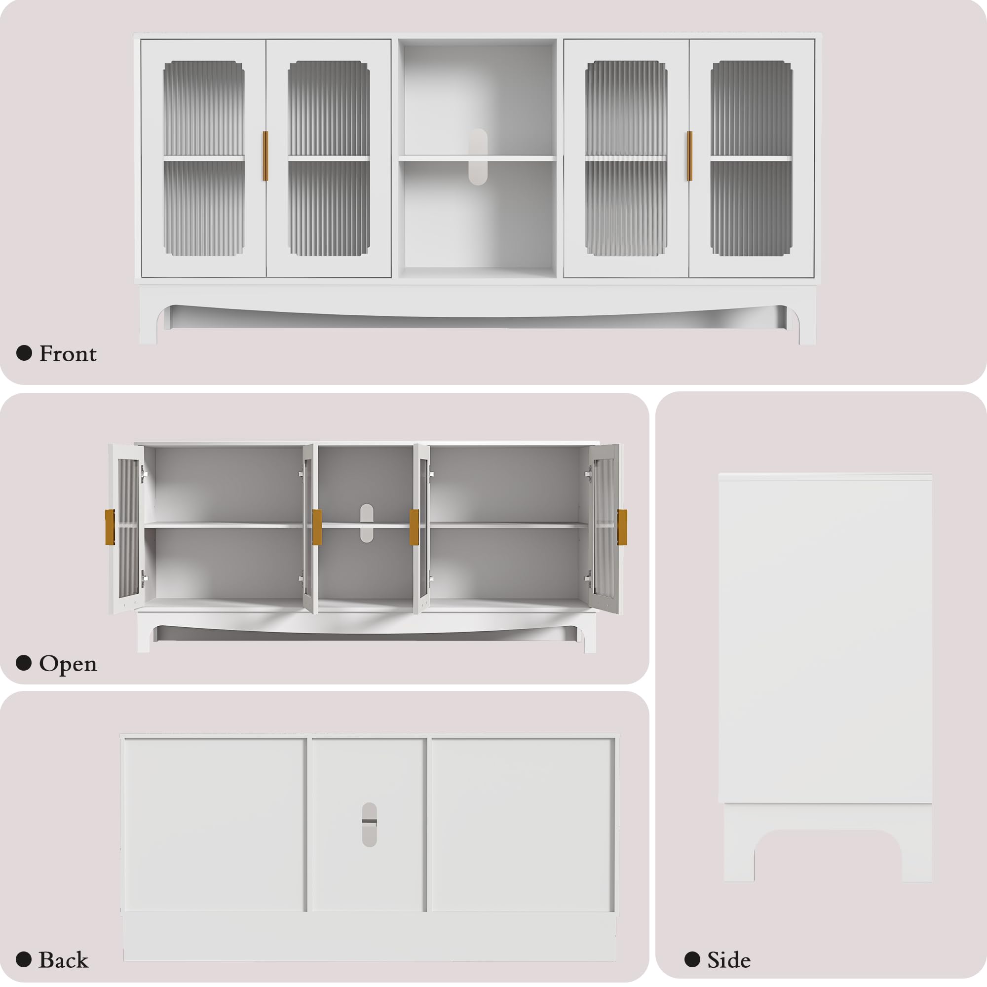 65 Inch White TV Stand with Glass Door Storage Cabinet