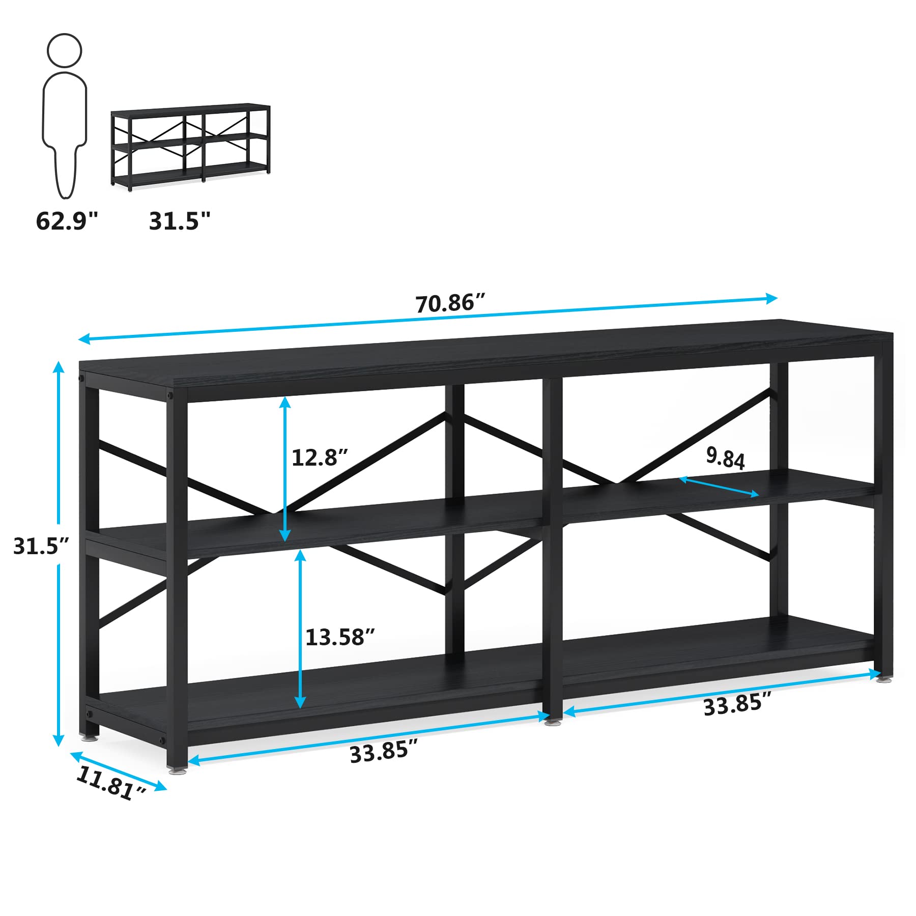 Extra Long Console Table with Storage Shelves